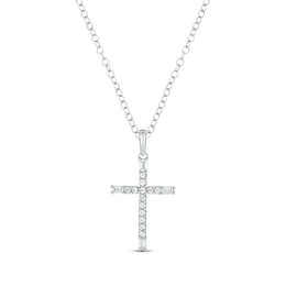 Baguette & Round-Cut Diamond Cross Necklace 1/5 ct tw 10K White Gold 18&quot;