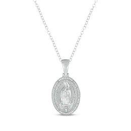 Round-Cut Diamond Our Lady of Guadalupe Oval Necklace 1/4 ct tw Sterling Silver 18&quot;