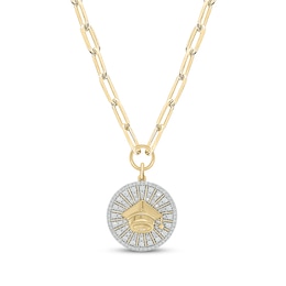 Round-Cut Diamond Graduation Disc Paperclip Chain Y-Drop Necklace 3/4 ct tw 10K Yellow Gold 18”