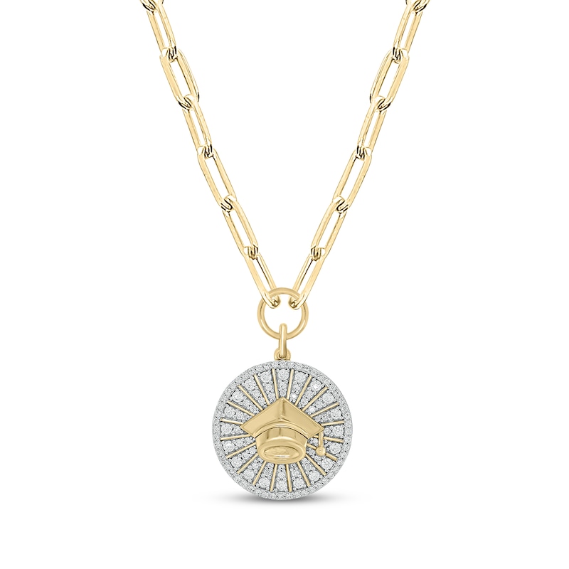 Main Image 1 of Round-Cut Diamond Graduation Disc Paperclip Chain Y-Drop Necklace 3/4 ct tw 10K Yellow Gold 18”