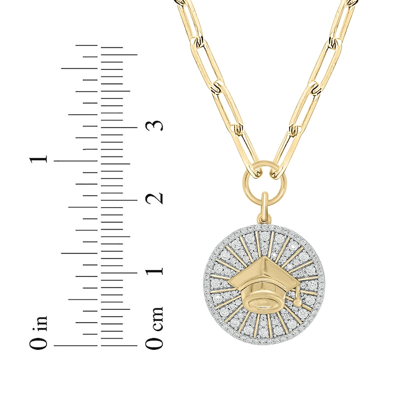 Main Image 2 of Round-Cut Diamond Graduation Disc Paperclip Chain Y-Drop Necklace 3/4 ct tw 10K Yellow Gold 18”