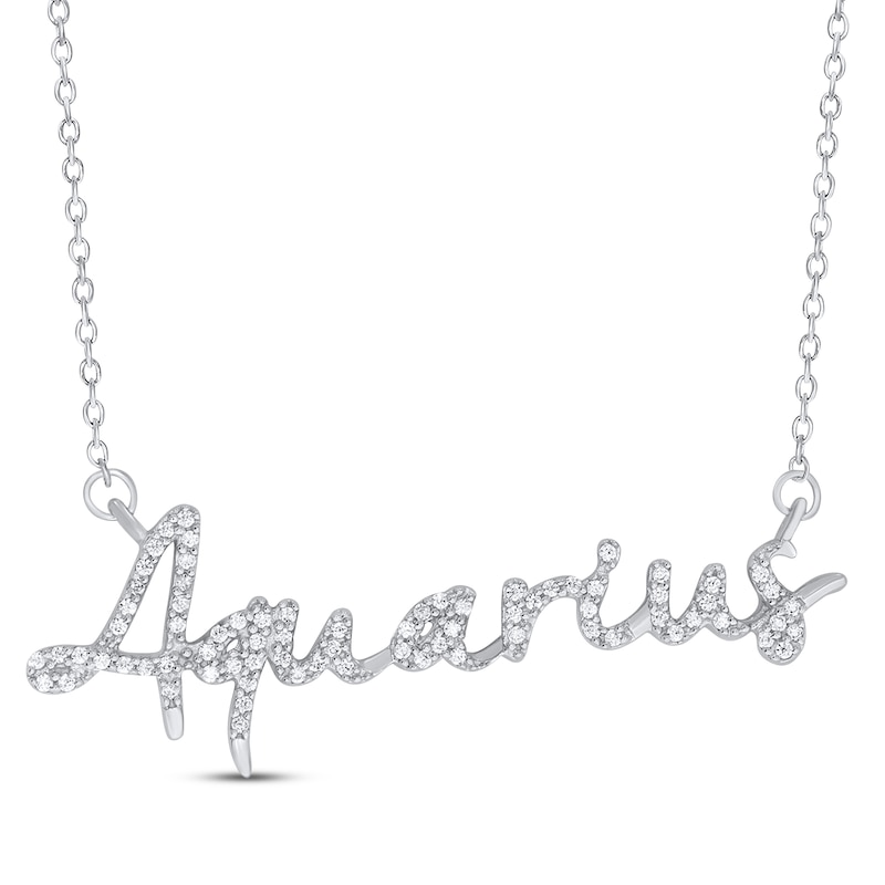 Main Image 1 of Round-Cut Diamond &quot;Aquarius&quot; Zodiac Necklace 1/5 ct tw Sterling Silver 18&quot;