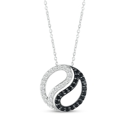 Black & White Diamond Yin-Yang Swirl Necklace 1/5 ct tw Sterling Silver 18&quot;