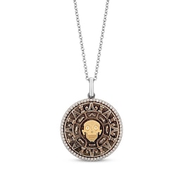 Disney Treasures Pirates of the Caribbean Medallion Necklace 1/6 ct tw Sterling Silver & 10K Yellow Gold 19”