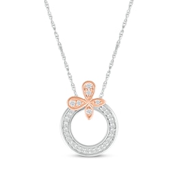 Diamond Butterfly Circle Necklace 1/8 ct tw Sterling Silver & 10K Rose Gold 18&quot;