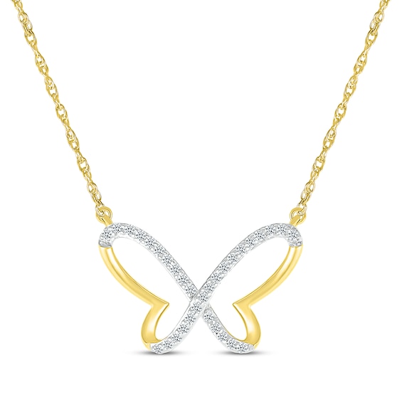 Diamond Butterfly Outline Necklace 1/8 ct tw 10K Yellow Gold 18"