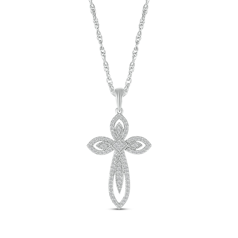 Main Image 1 of Diamond Curved Cross Necklace 1/3 ct tw 10K White Gold 18&quot;