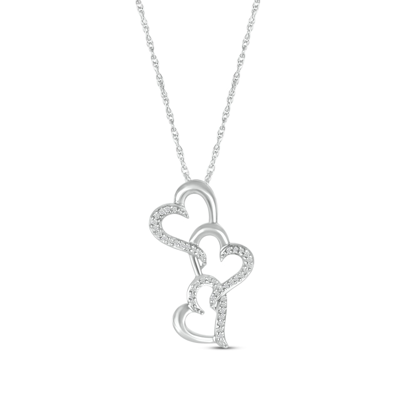 Main Image 1 of Diamond Swirling Hearts Drop Necklace 1/6 ct tw 10K White Gold 18&quot;