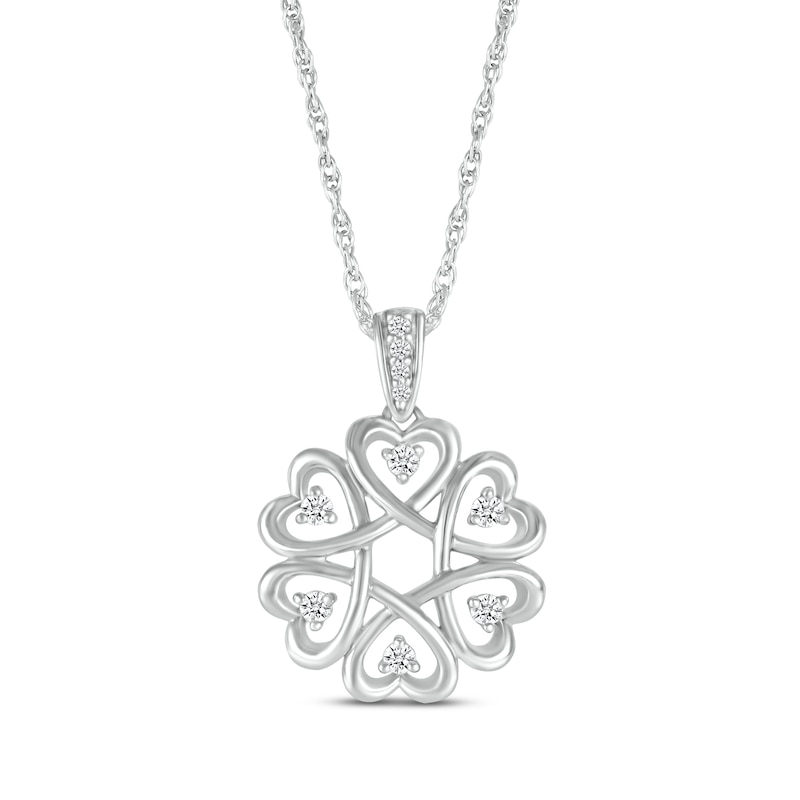 Main Image 1 of Diamond Heart Eternal Knot Circle Necklace 1/10 ct tw Sterling Silver 18&quot;