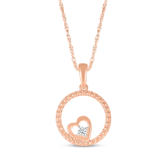 Diamond Accent Heart Beaded Circle Necklace 10K Rose Gold 18"