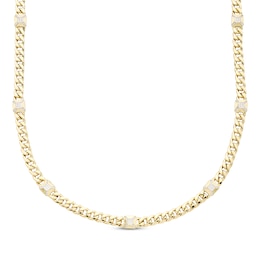 Men's Diamond Station Solid Cuban Curb Chain Necklace 1/2 ct tw 10K Yellow Gold 20&quot;