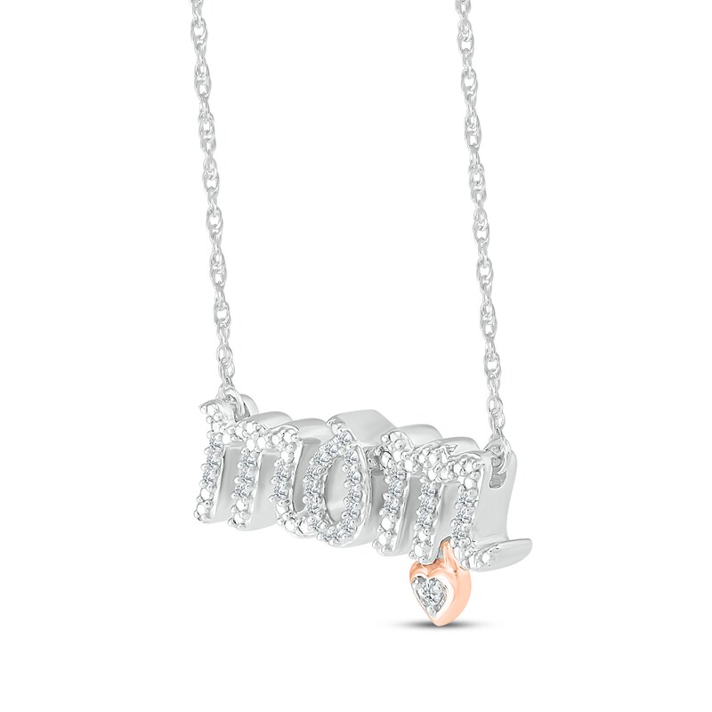 Main Image 2 of Diamond &quot;Mom&quot; Heart Dangle Necklace 1/10 ct tw Sterling Silver & 10K Rose Gold