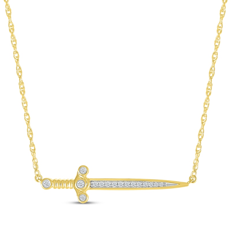 Main Image 1 of Diamond Dagger Bar Necklace 1/10 ct ct 10K Yellow Gold 18&quot;