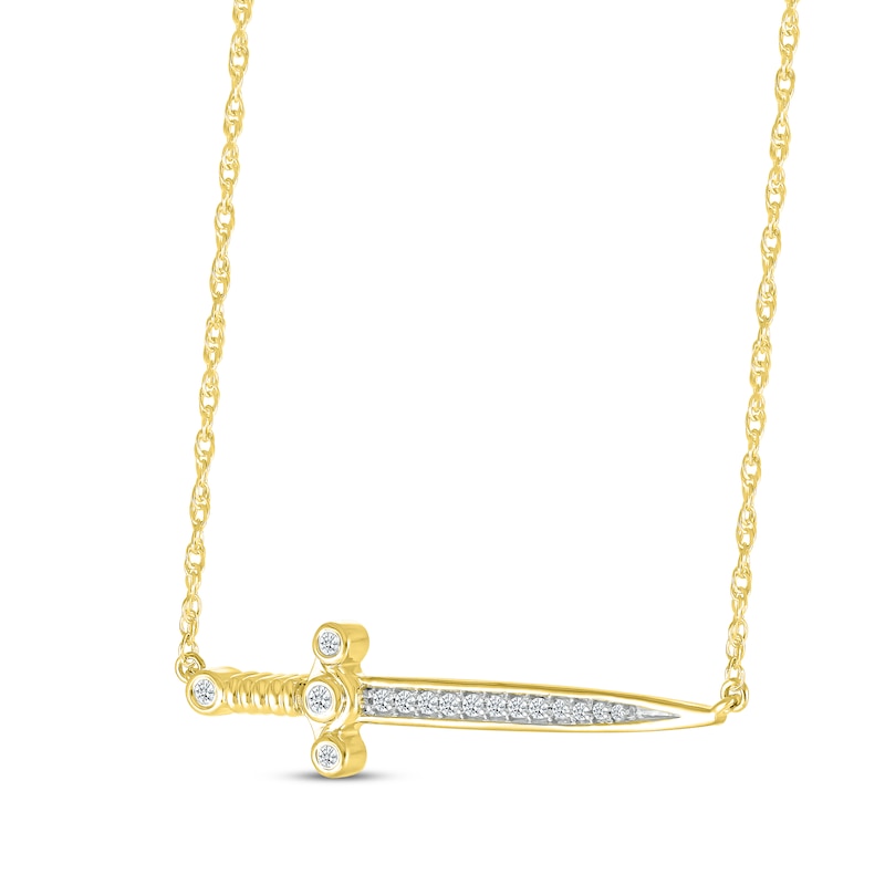 Main Image 2 of Diamond Dagger Bar Necklace 1/10 ct ct 10K Yellow Gold 18&quot;