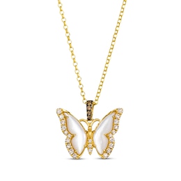 Le Vian Garden Party Mother of Pearl Butterfly Necklace 3/8 ct tw Diamonds 14K Honey Gold 19&quot;