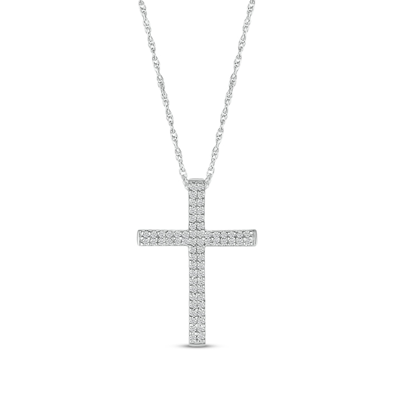 Main Image 1 of Diamond Two-Row Cross Necklace 1/4 ct tw Sterling Silver 18&quot;