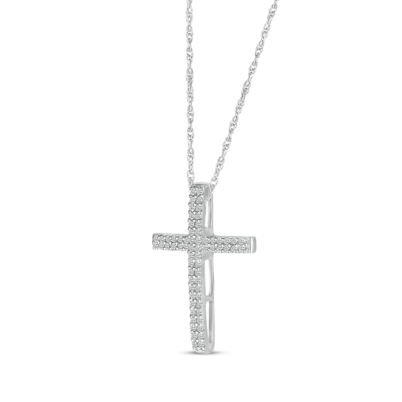 Main Image 2 of Diamond Two-Row Cross Necklace 1/4 ct tw Sterling Silver 18&quot;