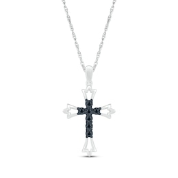 Black Diamond Cross Necklace 1/20 ct tw Sterling Silver 18&quot;