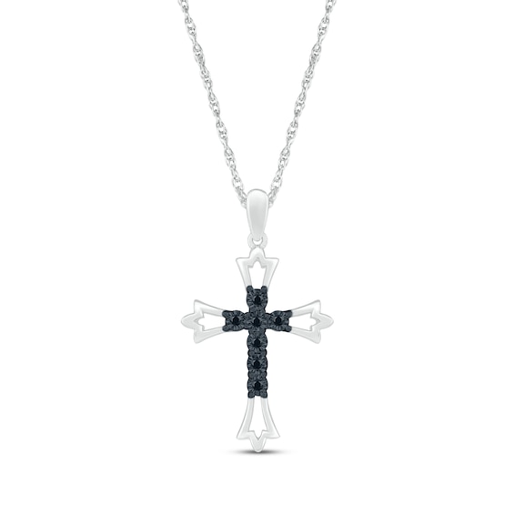 Black Diamond Cross Necklace 1/20 ct tw Sterling Silver 18"