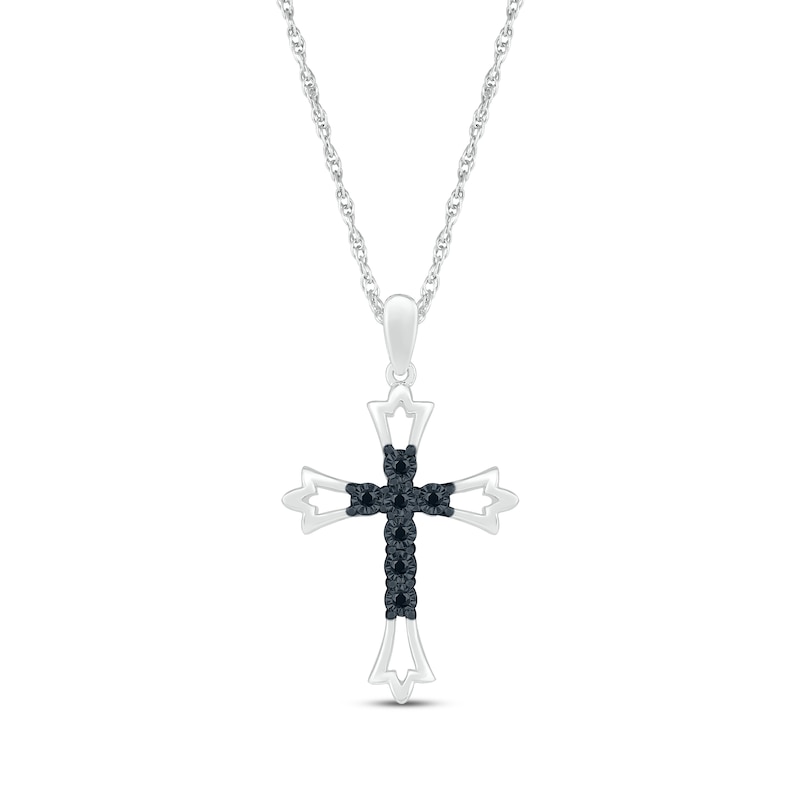 Black Diamond Cross Necklace 1/20 ct tw Sterling Silver 18"