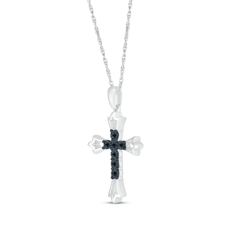 Black Diamond Cross Necklace 1/20 ct tw Sterling Silver 18"