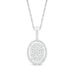 Multi-Diamond Oval-Shape Halo Necklace 1/15 ct tw Sterling Silver 18&quot;