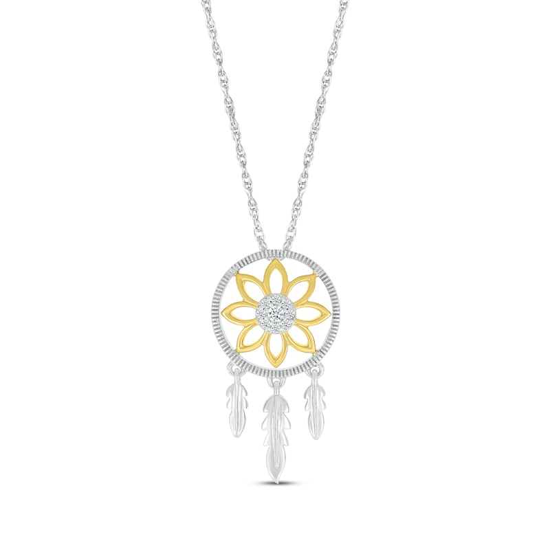 Main Image 1 of Diamond Dreamcatcher Necklace 1/20 ct tw Sterling Silver & 10K Yellow Gold 18&quot;