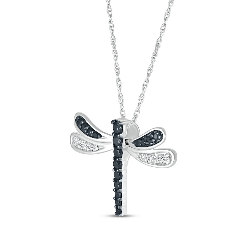 Main Image 2 of Black & White Diamond Dragonfly Necklace 1/4 ct tw Sterling Silver 18&quot;