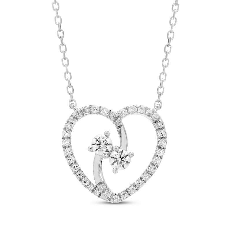 Main Image 1 of Diamond Two-Stone Heart Necklace 1/2 ct tw 10K White Gold 18&quot;