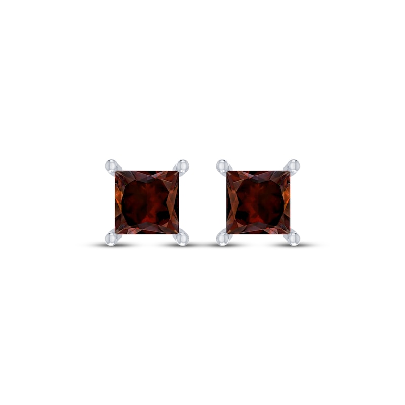 Main Image 2 of Square-Cut Garnet Solitaire Stud Earrings Sterling Silver