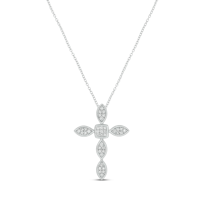 Main Image 1 of Multi-Diamond Cross Necklace 1/6 ct tw Sterling Silver 18&quot;