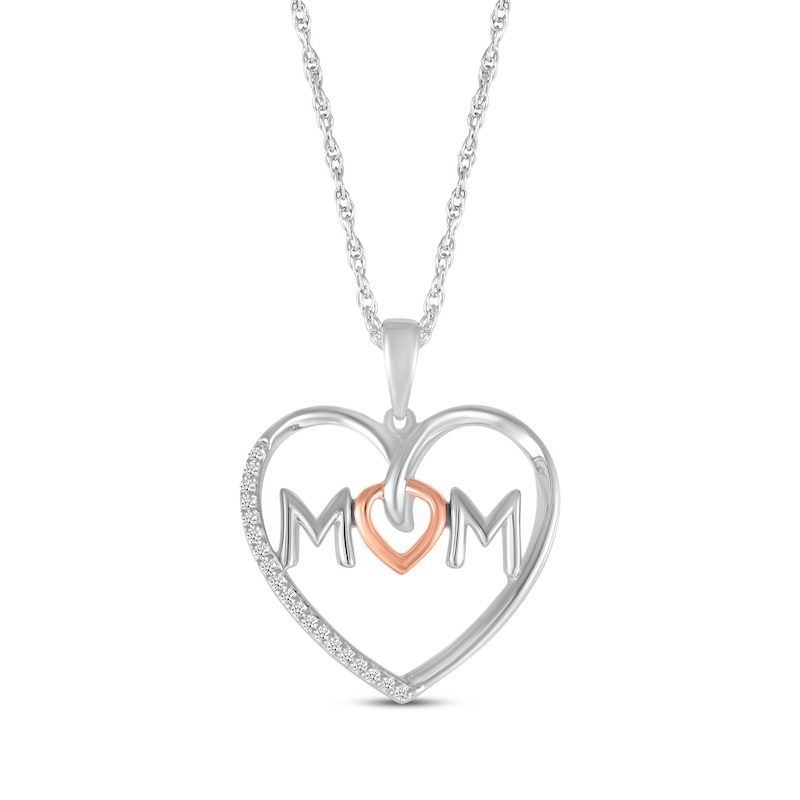 Main Image 1 of Diamond &quot;Mom&quot; Heart Necklace 1/15 ct tw Sterling Silver & 10K Rose Gold 18&quot;