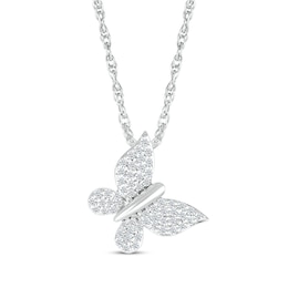 Diamond Tilted Butterfly Necklace 1/6 ct tw Sterling Silver 18&quot;