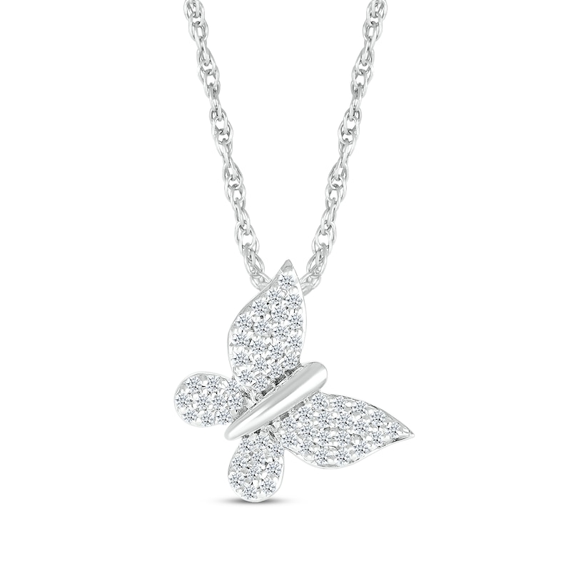 Main Image 1 of Diamond Tilted Butterfly Necklace 1/6 ct tw Sterling Silver 18&quot;