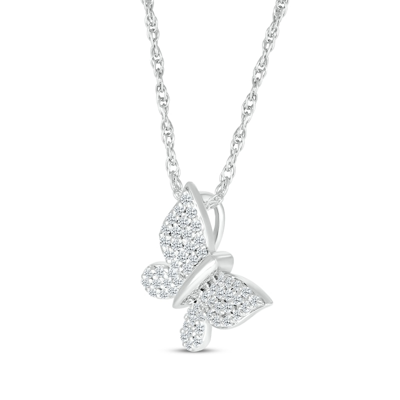 Main Image 2 of Diamond Tilted Butterfly Necklace 1/6 ct tw Sterling Silver 18&quot;