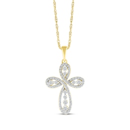 Diamond Twist Swirl Cross Necklace 1/2 ct tw 10K Yellow Gold 18&quot;