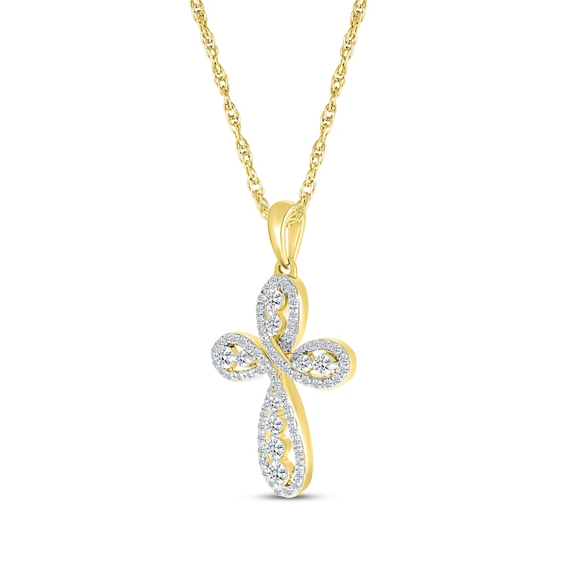 Main Image 2 of Diamond Twist Swirl Cross Necklace 1/2 ct tw 10K Yellow Gold 18&quot;