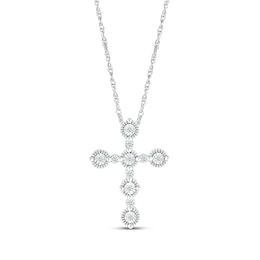 Diamond Vintage-Style Cross Necklace 1/5 ct tw Sterling Silver 18&quot;