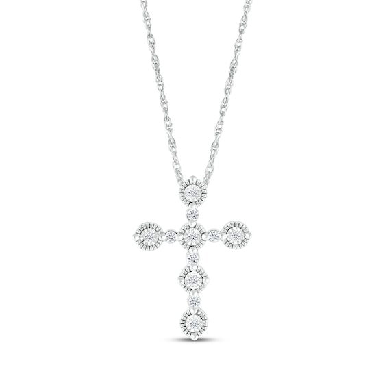 Diamond Vintage-Style Cross Necklace 1/5 ct tw Sterling Silver 18"