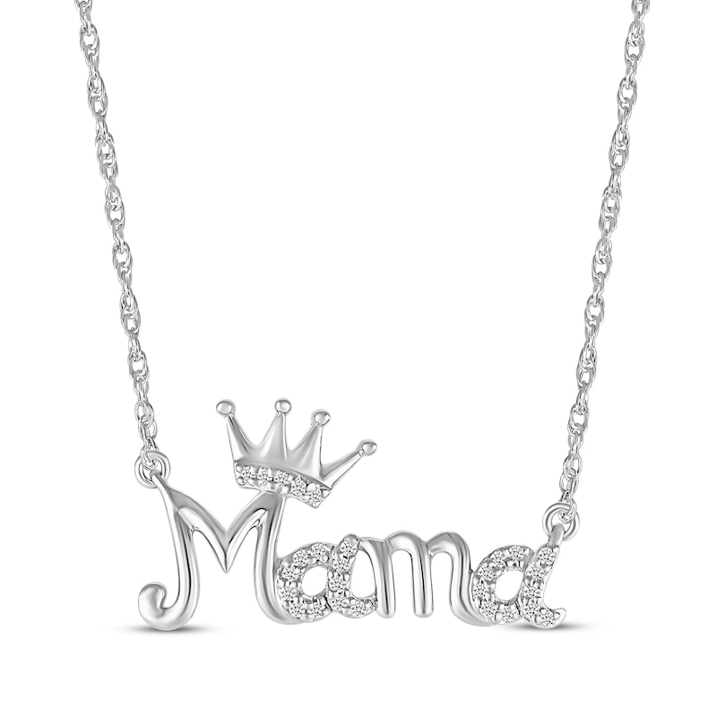 Main Image 1 of Diamond &quot;Mama&quot; Crown Necklace 1/20 ct tw Sterling Silver 18&quot;