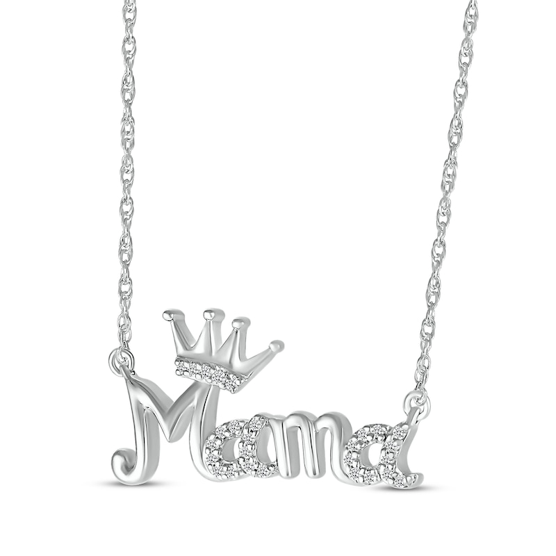 Main Image 2 of Diamond &quot;Mama&quot; Crown Necklace 1/20 ct tw Sterling Silver 18&quot;