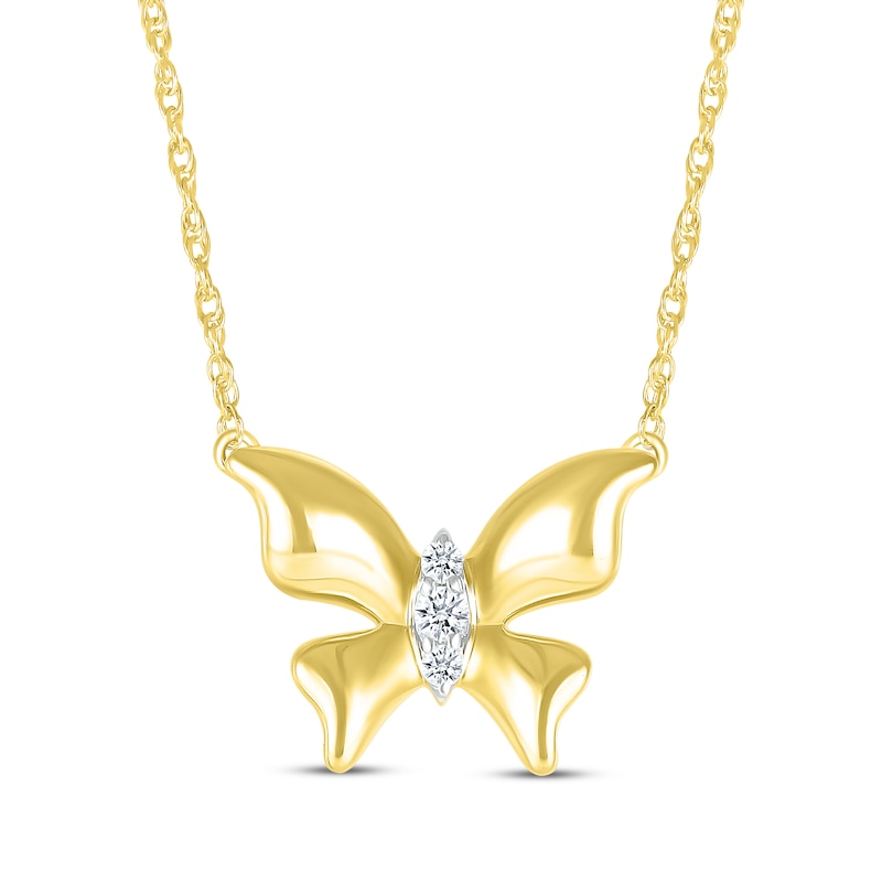 Main Image 1 of Diamond Butterfly Necklace 1/20 ct tw 10K Yellow Gold 18&quot;