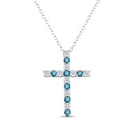 Blue & White Diamond Cross Necklace 1/2 ct tw 10K White Gold 18&quot;