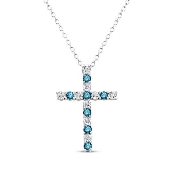 Oval-Cut Swiss Blue Topaz Cross Necklace Sterling Silver 18”