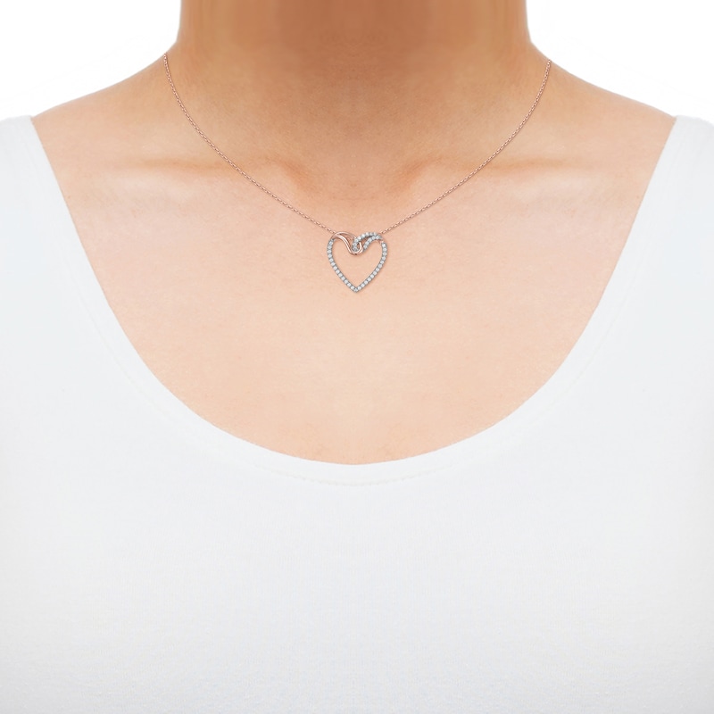 Main Image 2 of Diamond Linked Heart Necklace 1/4 ct tw 10K Rose Gold 18&quot;