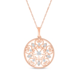 Diamond Filigree Medallion Necklace 1/5 ct tw 10K Rose Gold 18&quot;