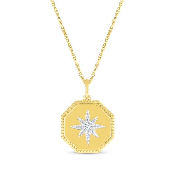 Diamond Starburst Octagon Medallion Necklace 1/15 ct tw 10K Yellow Gold 18"