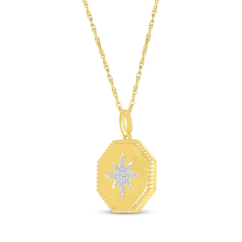 Diamond Starburst Octagon Medallion Necklace 1/15 ct tw 10K Yellow Gold 18"