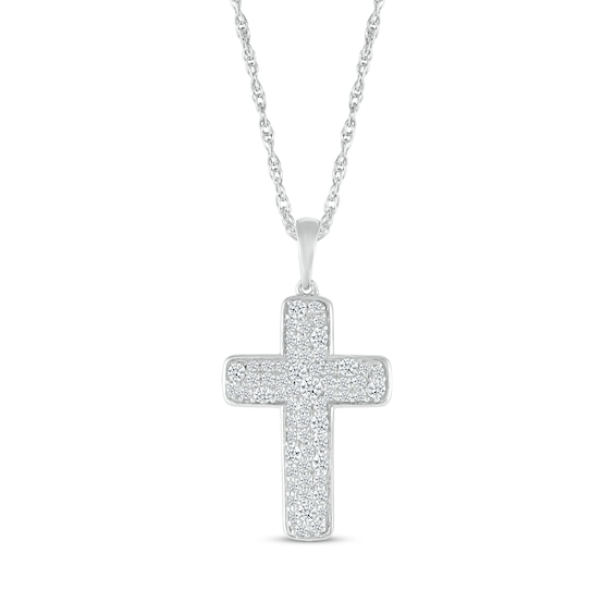 Multi-Diamond Cobblestone Cross Necklace 5/8 ct tw 10K White Gold 18"