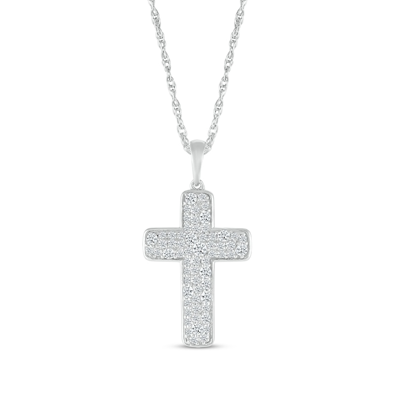 Multi-Diamond Cobblestone Cross Necklace 5/8 ct tw 10K White Gold 18